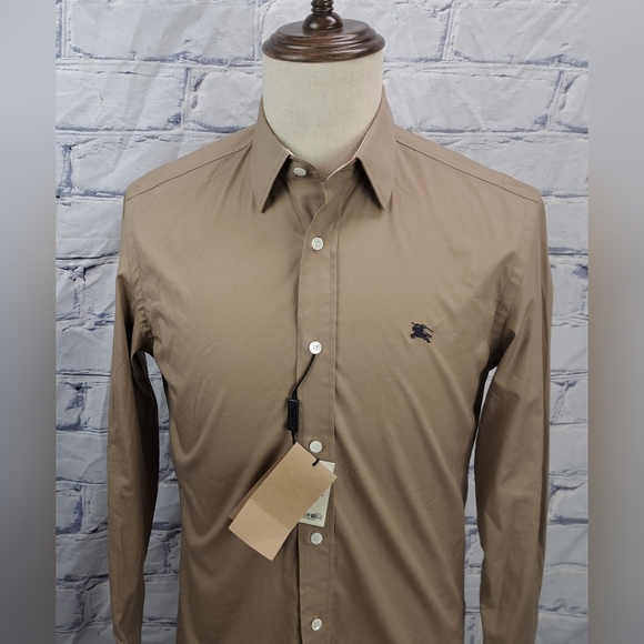 NWT Burberry Men's Cambridge Button Down Shirt Equestrian Knight Dark Honey XS - Picture 1 of 16